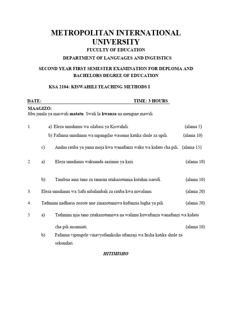 Methods-Of-Teaching-Kiswahili-Exam-Past-Paper-Mpya-News