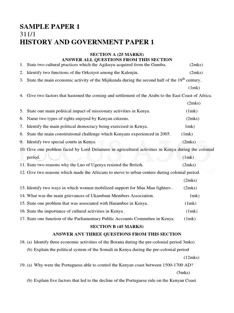 Kenya Government And Politics Exam Past Paper