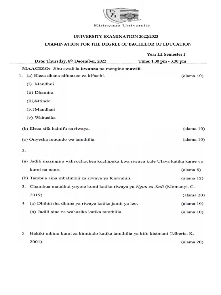 Contemporary-Kiswahili-Novel-And-Play-Exam-Past-Paper-Mpya-News