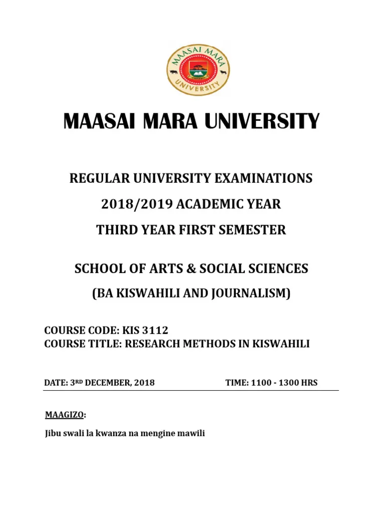 Research Methods In Kiswahili Exam Past Paper 