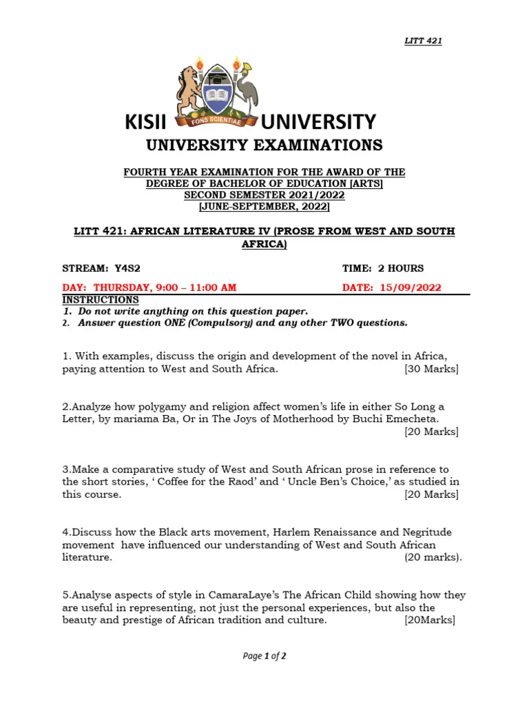 South African Literature Exam Past Paper