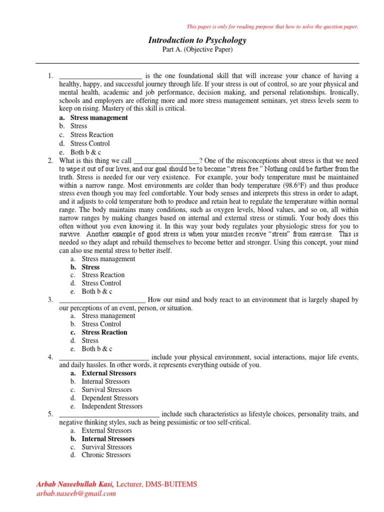 Introduction To Psychology Exam Past Paper