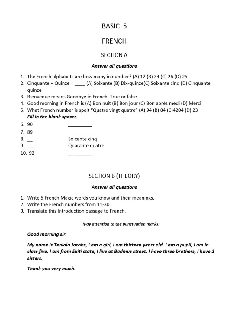 Beginners-French-Exam-Past-Paper-Mpya-News