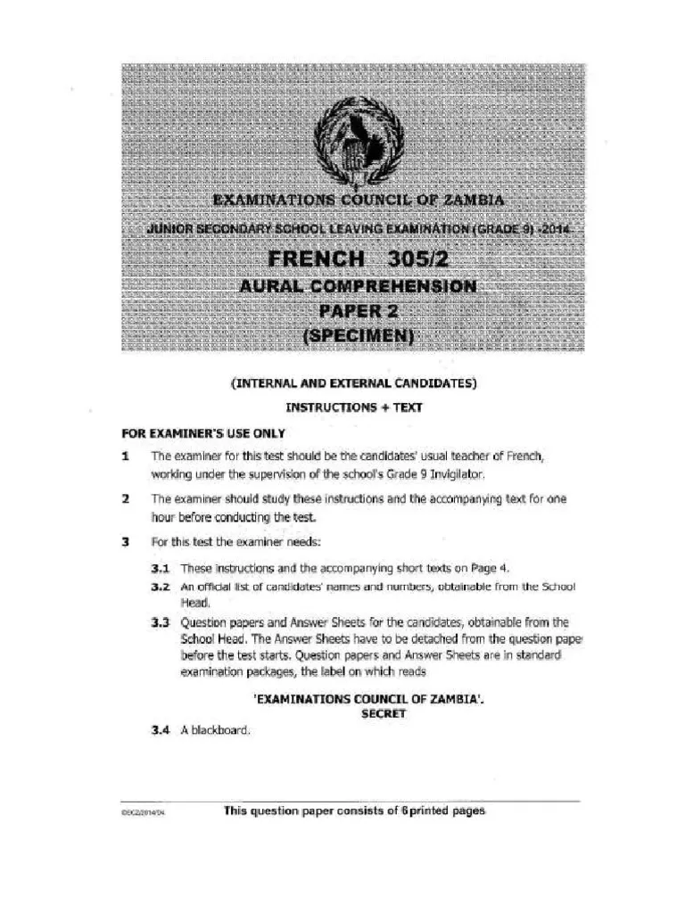 Special Methods In French Exam Past Paper