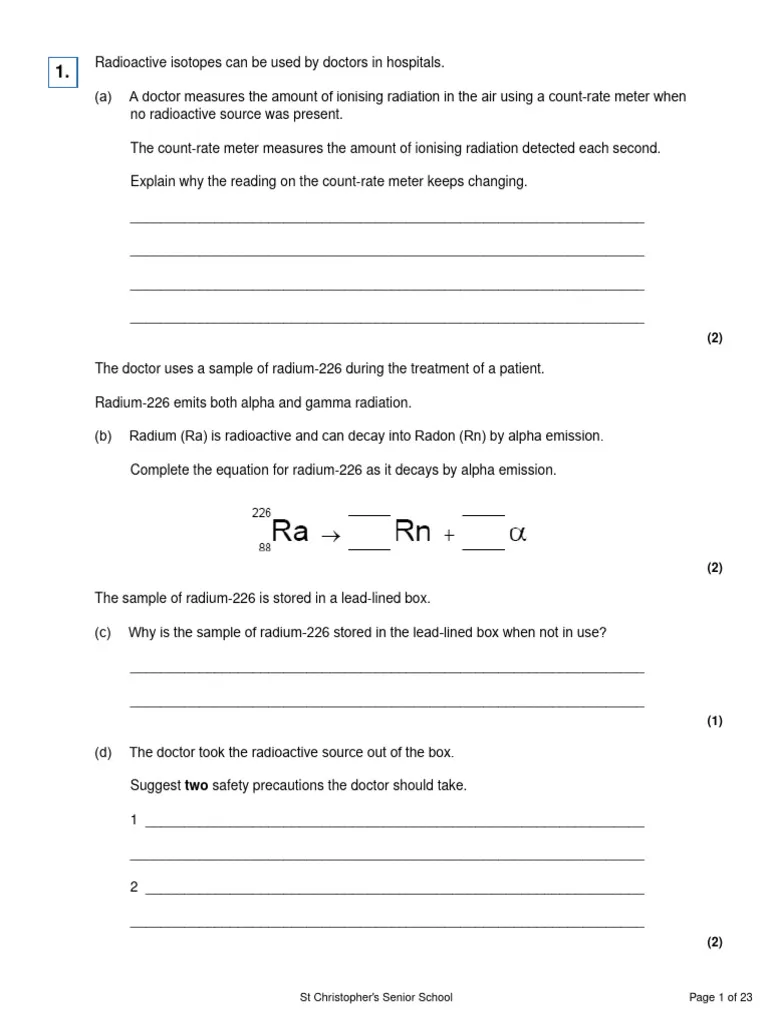 Download Radiation And Nuclear Chemistry Exam Past Paper