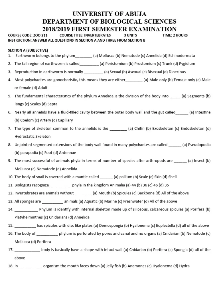 Invertebrate-Zoology-Exam-Past-Paper-Mpya-News
