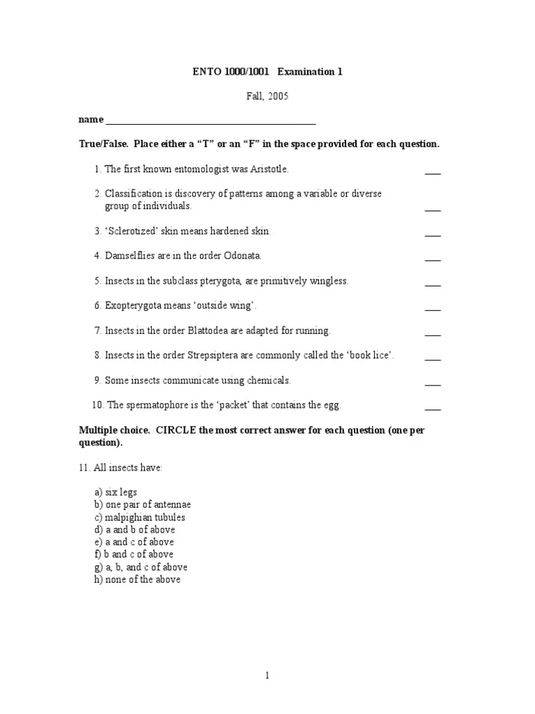 Download Entomology Exam Past Paper