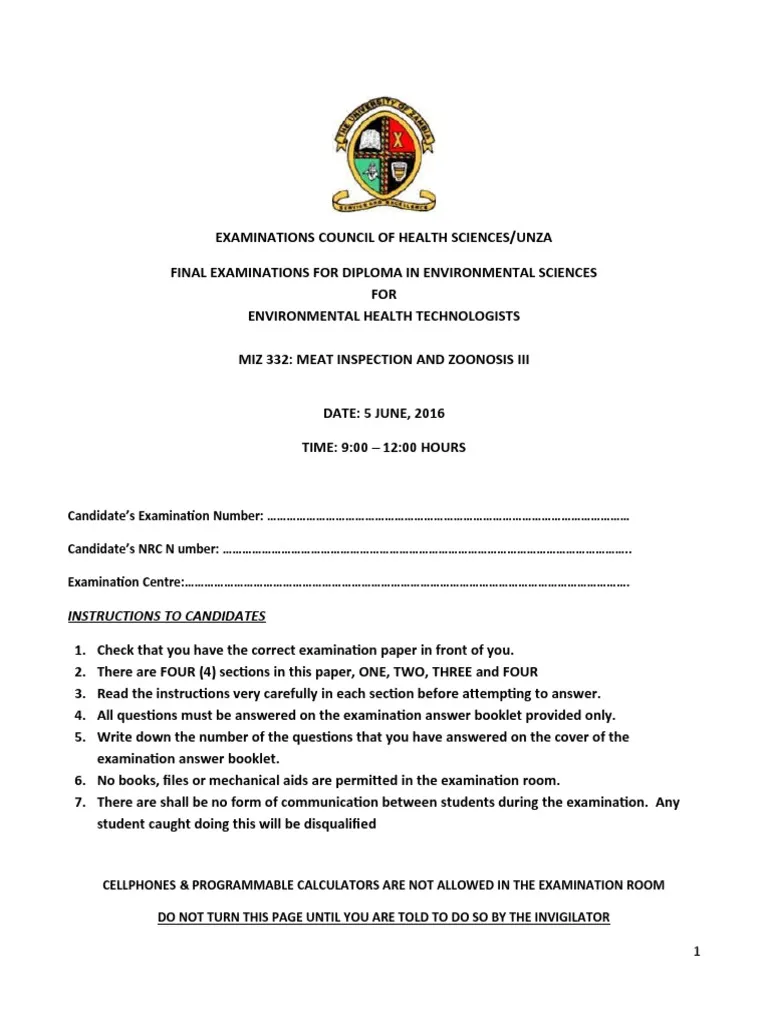 Health And Environment Exam Past Paper