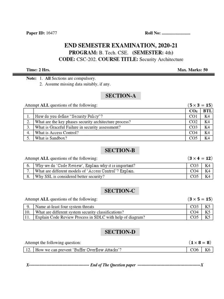 IT Security Architecture And Design Exam Past Paper