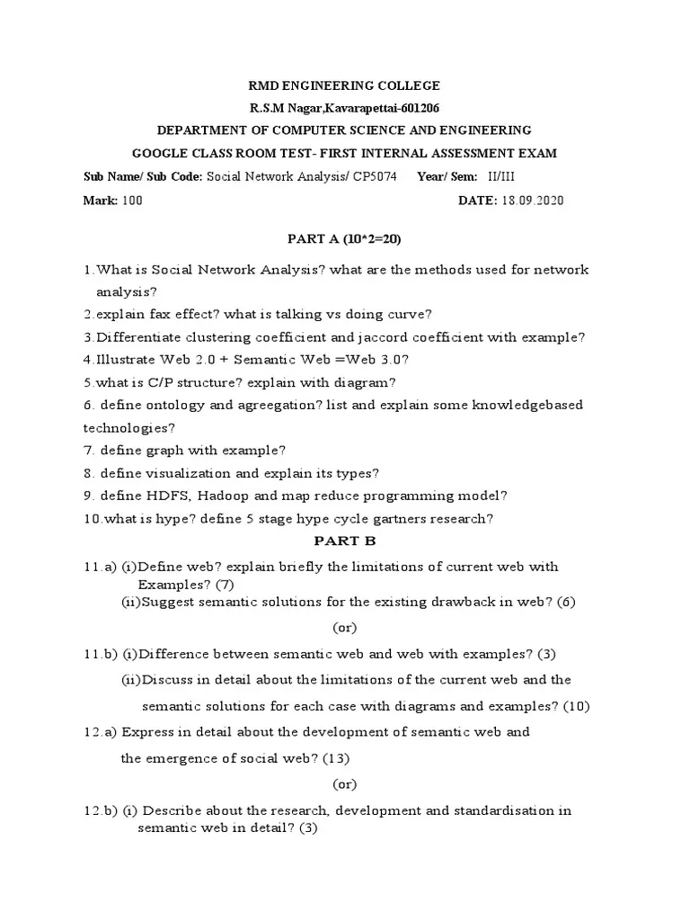 Social Network Analysis Exam Past Paper